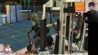 The Sims 4:6 people gym weightlifting machine training sex